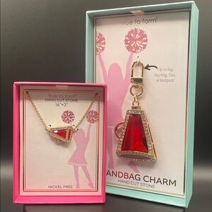 True to Form Red Megaphone Handbag Charm and Necklace Set NIB